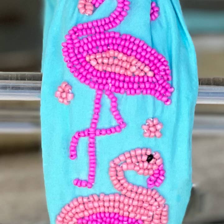Diadema turbante turquesa con cuentas de semillas de flamenco para venta al por mayor de OBX Prep