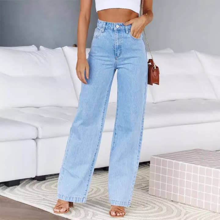 Light blue Women’s Stretch Wide-Leg Washed Jeans for wholesale on Faire4