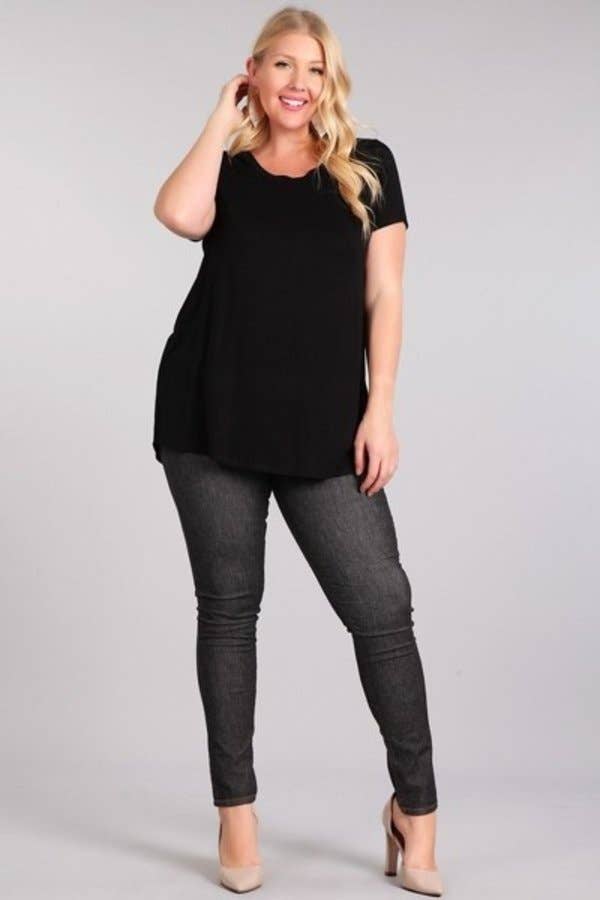 Chris & Carol Apparel - Wholesale Tunic - Women's - XJ413145T - Perfect Solid Plus Size Basic Tee Short Sleeve0