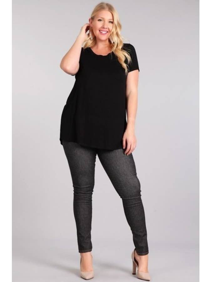 Chris & Carol Apparel - Wholesale Tunic – Women’s - XJ413145T - Perfect Solid Plus Size Basic Tee Short Sleeve