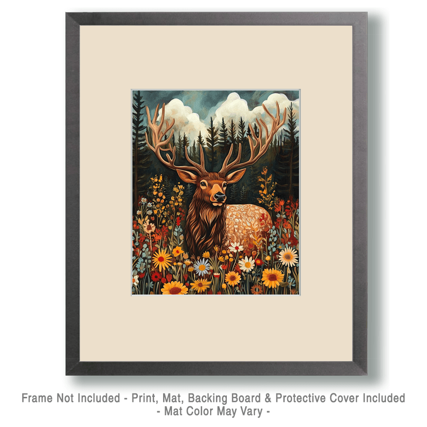 Mowbi - Wholesale Art Print - Folk Art Elk - Wildlife Wall Art Prints – 8″x10″ Artwork for 11″x14″ Frame1