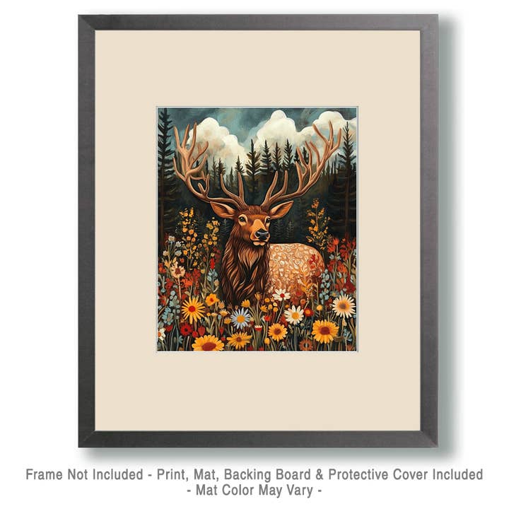 Mowbi - Wholesale Art Print - Folk Art Elk - Wildlife Wall Art Prints – 8″x10″ Artwork for 11″x14″ Frame1