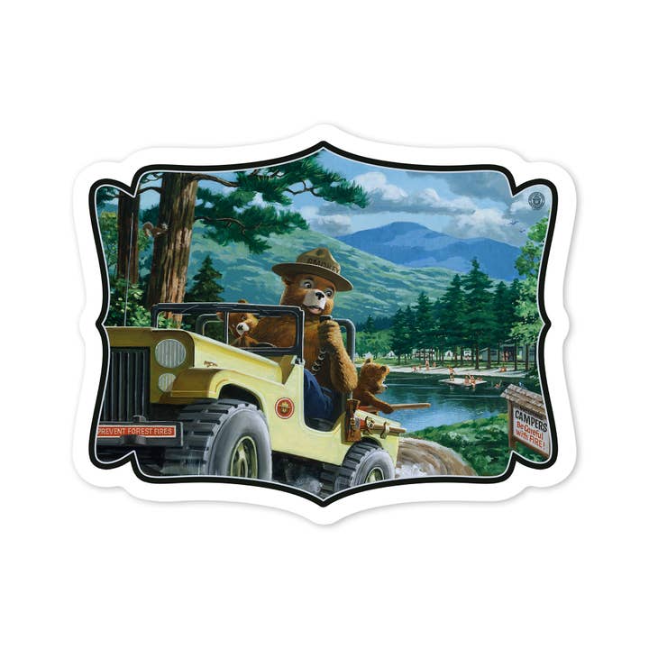 Lantern Press - Wholesale Sticker - STICKER Smokey Bear, Leaving in SUV, , Vintage Poster