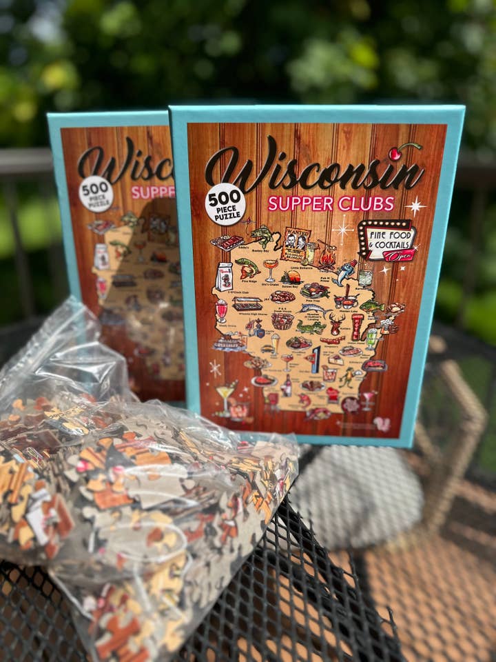 Carte du Wisconsin Supper Club - Puzzles de 500 pièces (SÉRIE 2) pour la vente par Pink Squirrel Studios