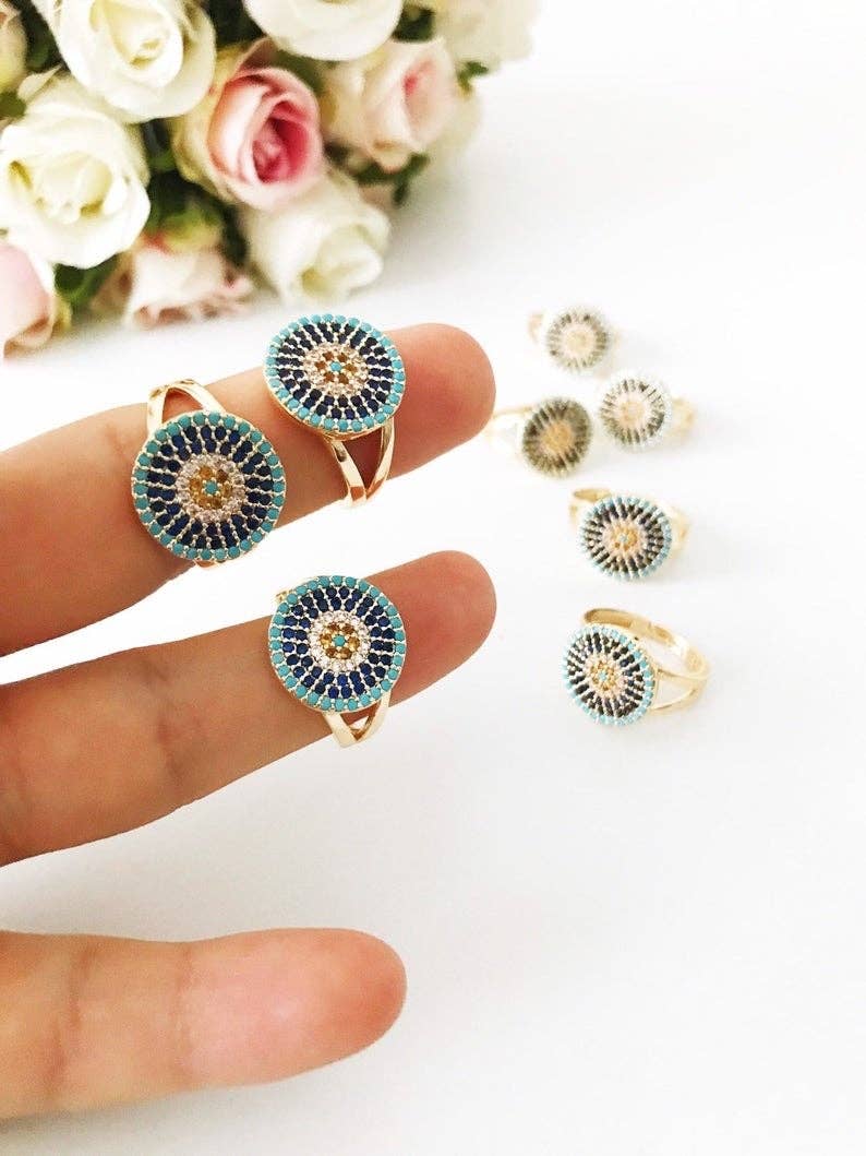 Evileyefavor – Anel de cocktail/declaração por atacado – Anel Evil Eye de Zircónia - Estilo Grego2