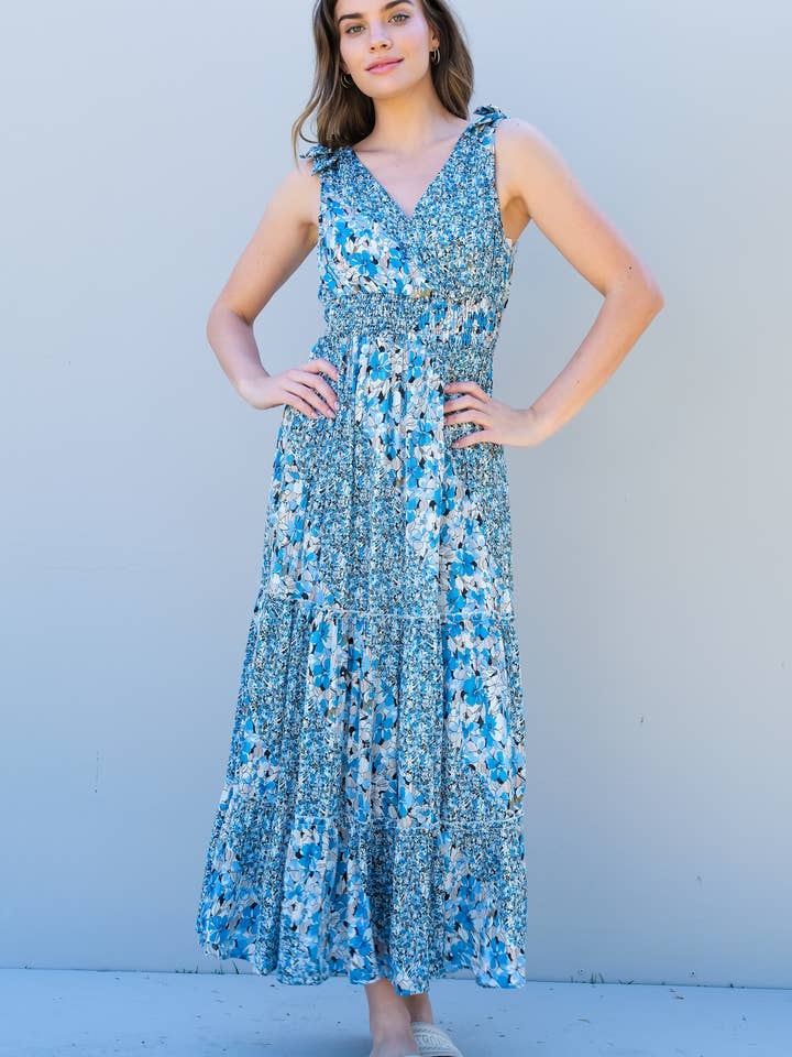 Robe Maxi à Smocks Brise Florale -ID730B pour la vente par Nicabel