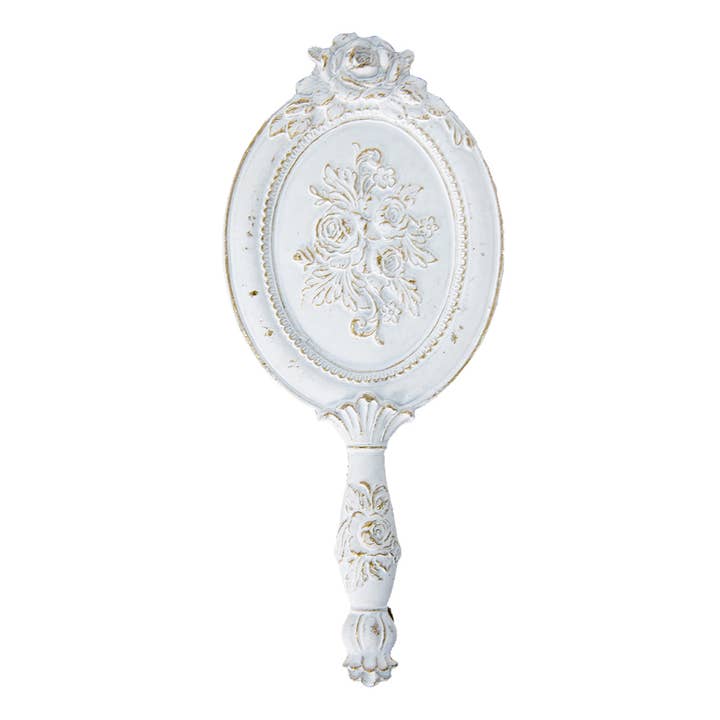 Clayre & Eef - Wholesale Makeup Mirror - 62S263 Handheld Mirror 10x25 cm White Gold colored Plastic1