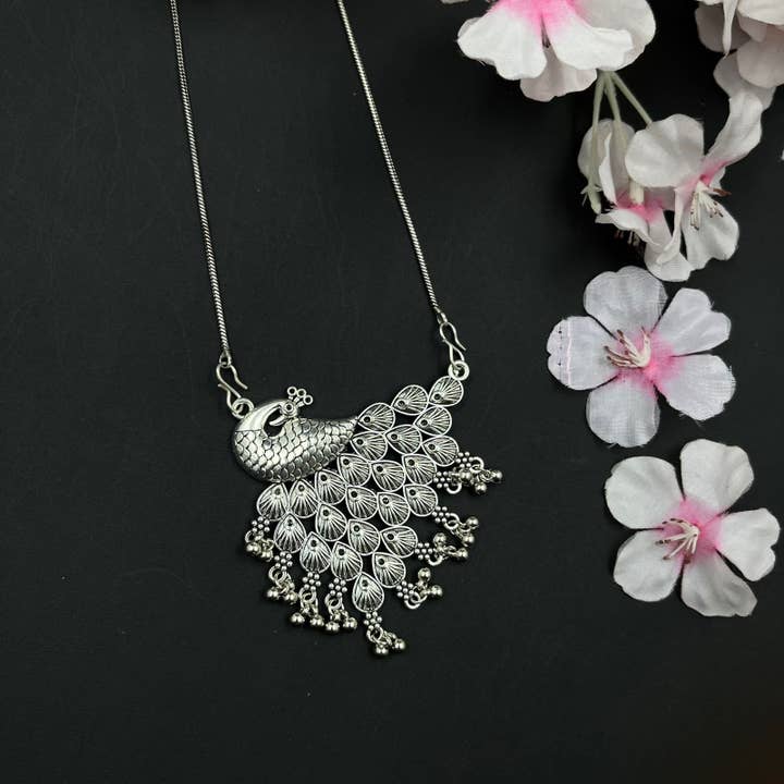German Silver Handmade Ghungroo Boho Oxidized Necklace for wholesale by Vastrabhushan