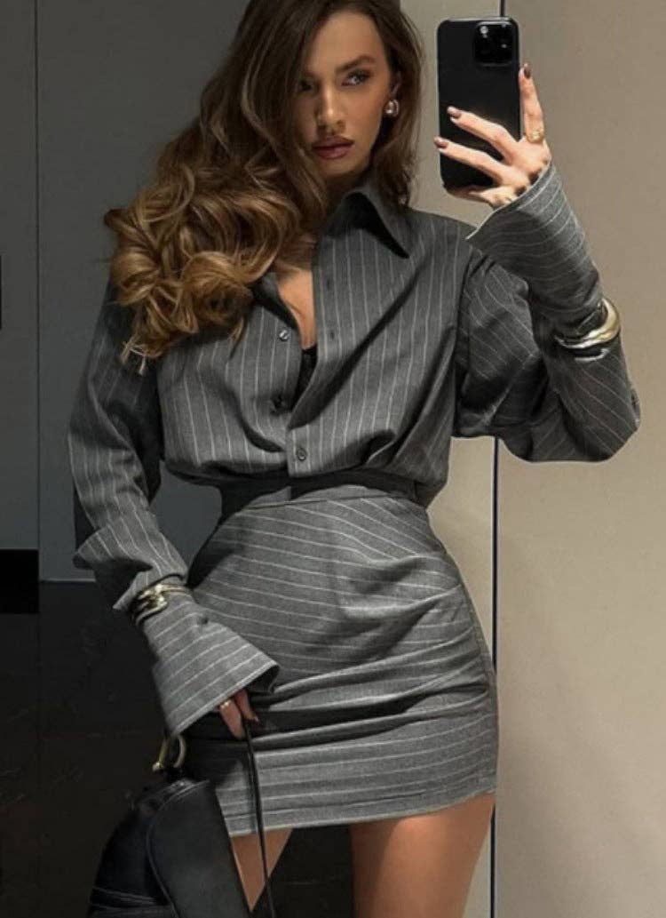 Charcoal Gray 2025 new Striped Spring Set Chic  Effortless Style for wholesale on Faire2