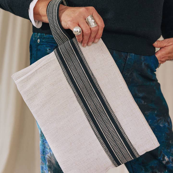 Wristlet Clutch Bag, jute / Belleville Pouch Black, 3 sizes for wholesale by Will & Atlas