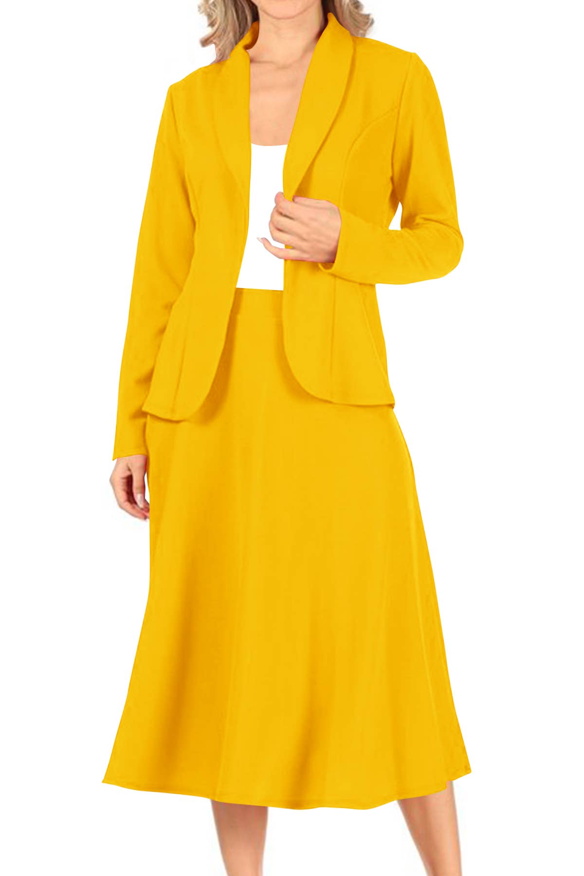 MOA COLLECTION - Wholesale Top & Skirt Set - Women's - Women's Two Piece Casual Blazer Relaxed A-Line Midi Skirt16