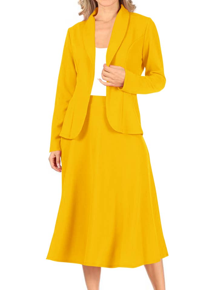 MOA COLLECTION - Wholesale Top & Skirt Set - Women's - Women's Two Piece Casual Blazer Relaxed A-Line Midi Skirt16