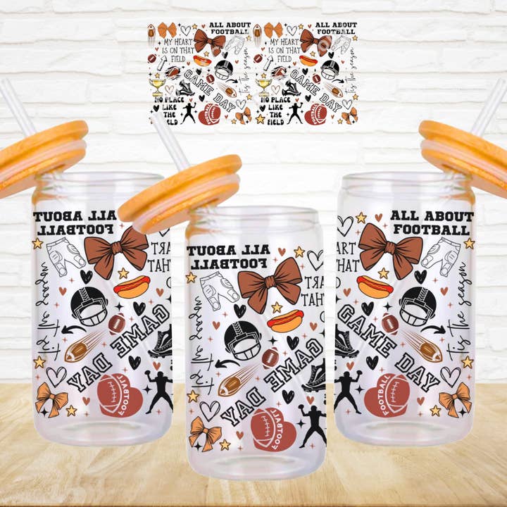 Small Biz Shipping Co - Wholesale Sublimation transfer - 16oz UV DTF Wrap - All About Football