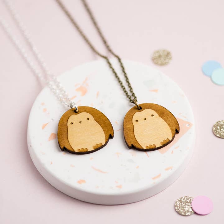 Wooden Penguin Necklace for wholesale by Ginger Pickle