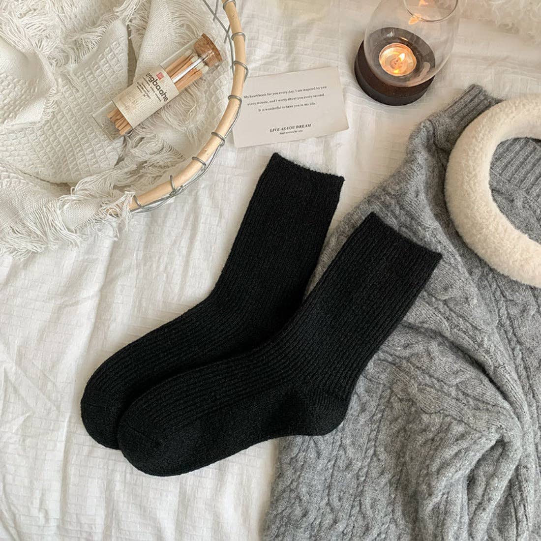 Funkyrel® Atzbranding Limited - Venta al por mayor Calcetines - Mujer - Rufia - Calcetines de Invierno Cálidos de Color Sólido0