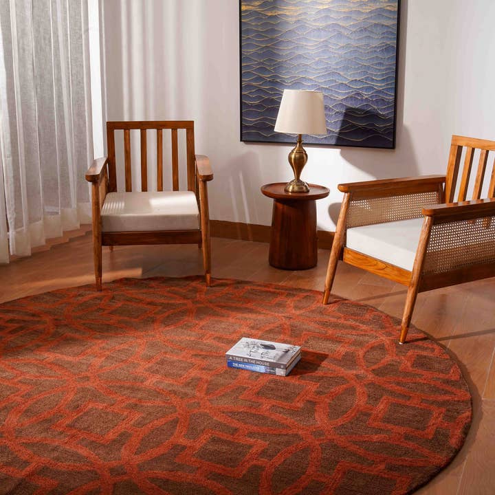 Hand Tufted Wool Round Area Rug Brown Orange K00239 for wholesale on Faire2