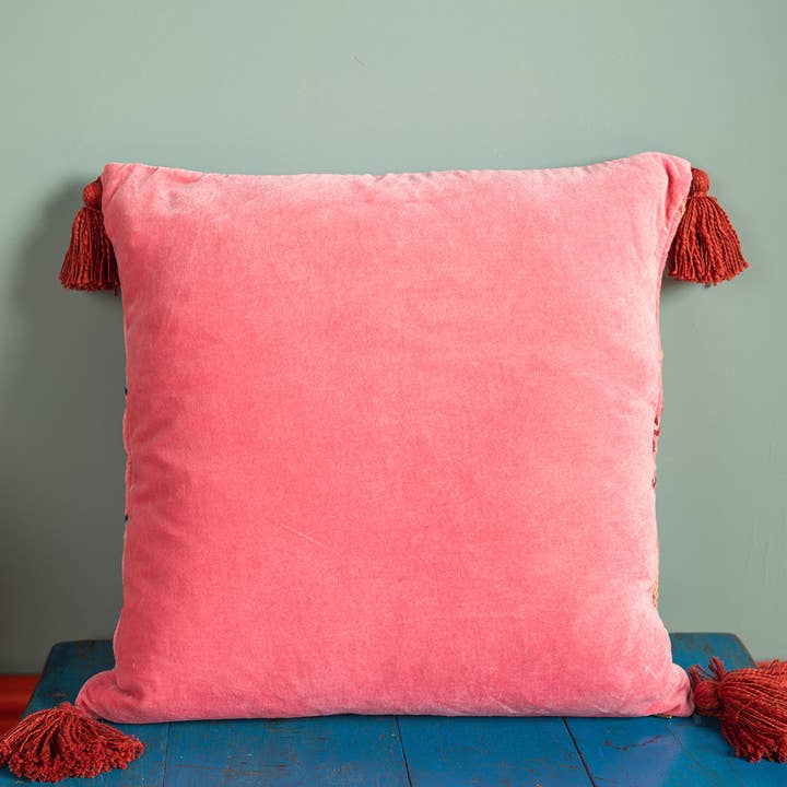 Ian Snow Ltd – wholesale Chair cushion – Pink Velvet Leaf Embroidered Cushion Cover3