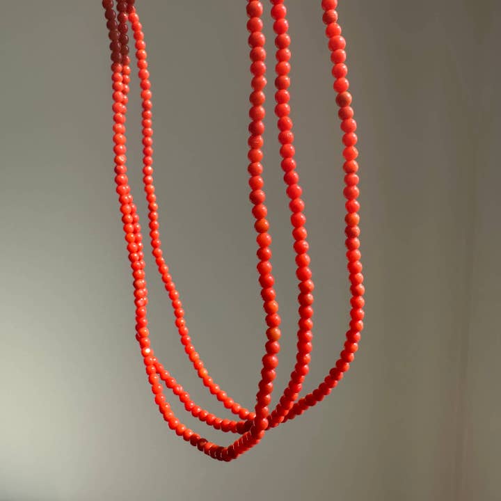 Corail italien | Petites perles rondes orange | Collier en pierres précieuses pour la vente par Anokhi Green | Handmade Gemstone Jewelry