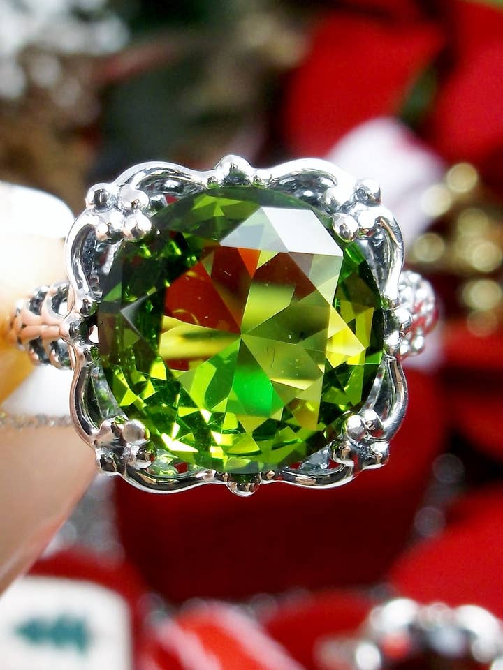 Peridot Ring Solid Sterling sølv 6ct simuleret perle #D103 for engroshandel hos Silver Embrace Jewelry
