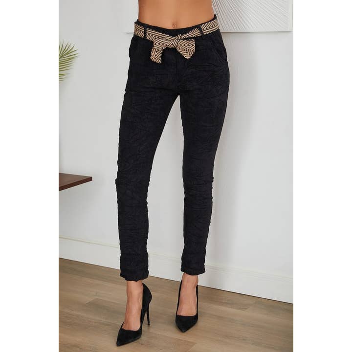 CORDUROY CRINKLE JOGGERS WITH BELT (20996-CORDUROY) for wholesale by VENTI6