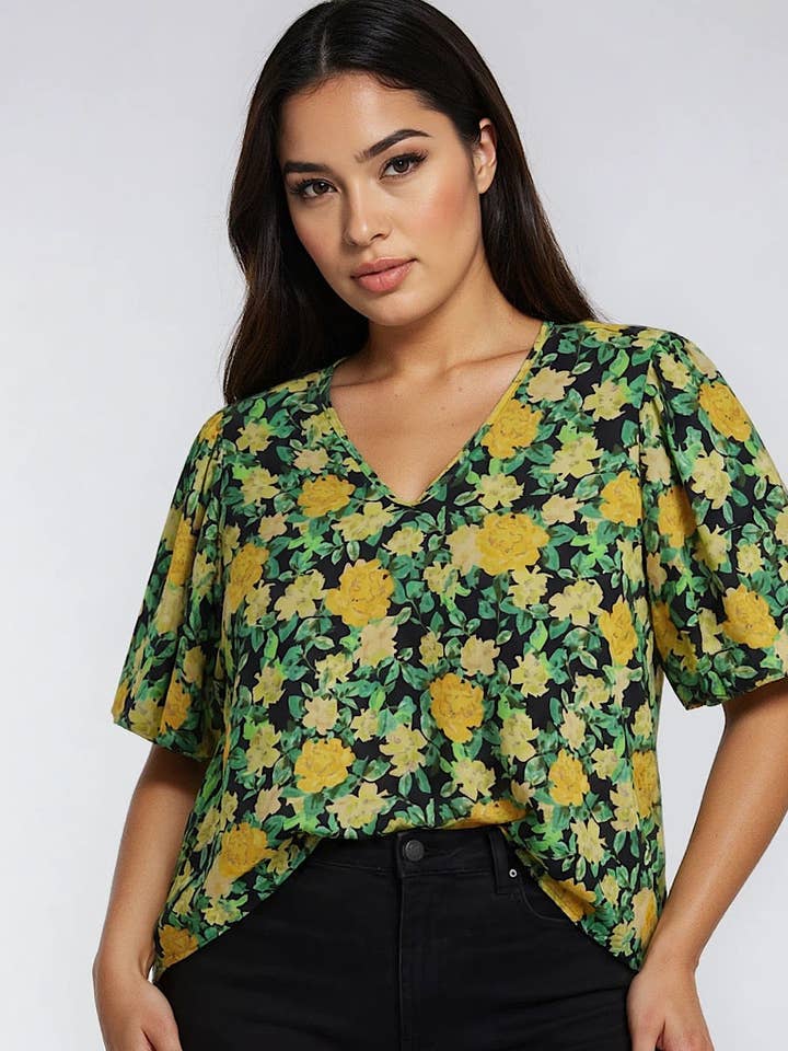 Plus Size Puff Sleeve Top for wholesale by Karen Kane