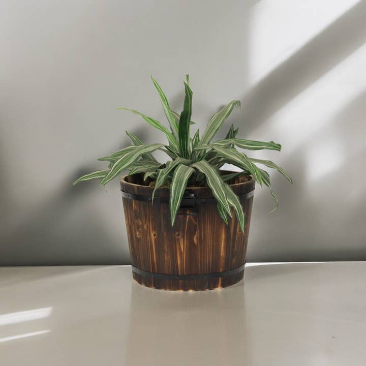 Cheungs Home Decor - Vente Pot - Seau décoratif en bois marron foncé Mariva avec accents et poignées en métal1