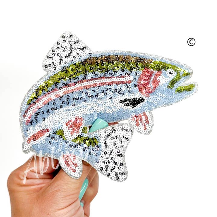 Rainbow Trout Fish Fishing Sequin Patch - Small and other Purchase Wholesale trout. Free Returns & Net 60 Terms on Faire trending on Faire.
