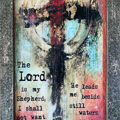 #602087 Psalm 23 <br>The Lord Is My Shepherd Cross <br> Wood Art Print for wholesale by Michel Keck LLC