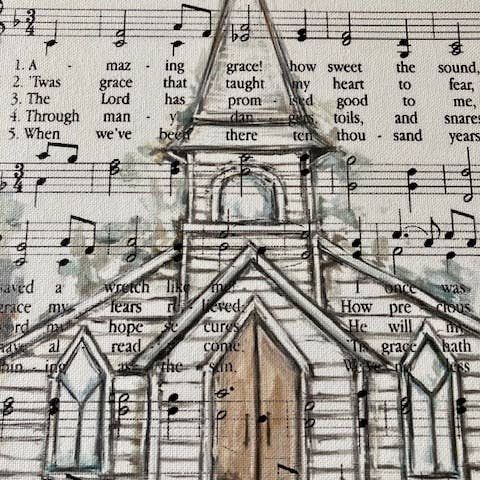 Rustic Nester - Wholesale Art Print - vintage wall art, country church painting canvas print, hymn
