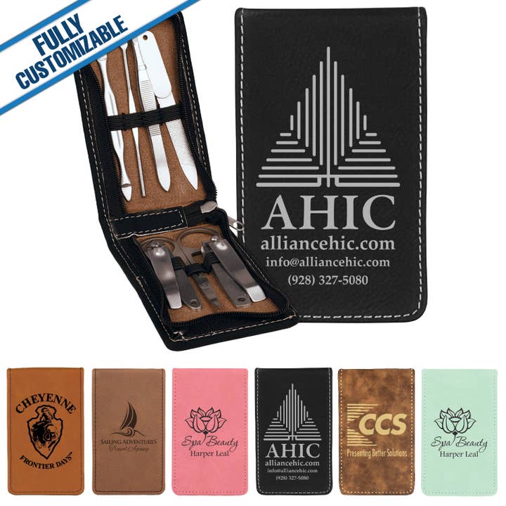 GiftWorksPlus - Wholesale Nailcare Set - Engraved Leatherette Manicure Gift Set - Fully Customizable