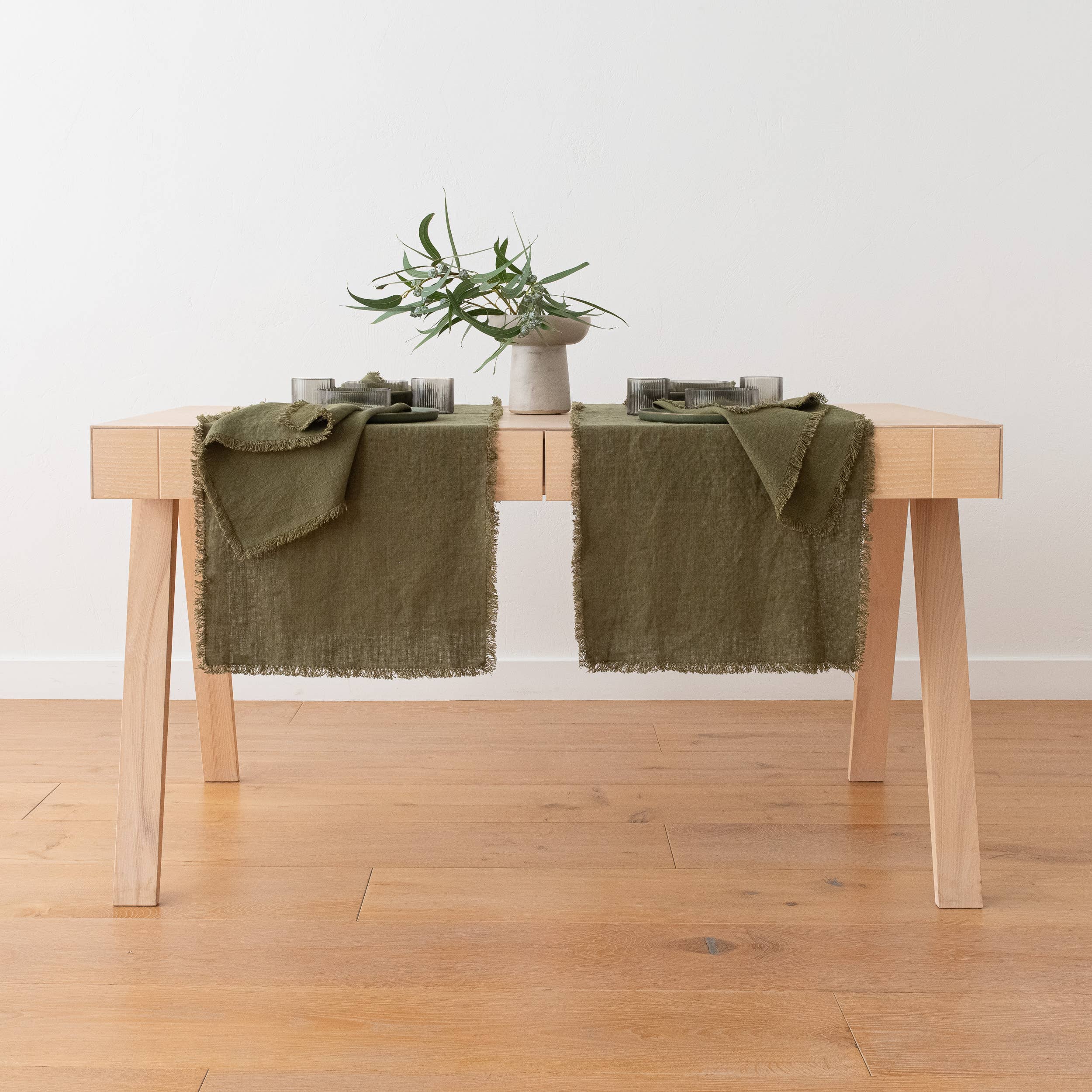 LinenMe - Wholesale Table Runner - Linen Table Runner Olive Green Terra Fringe4