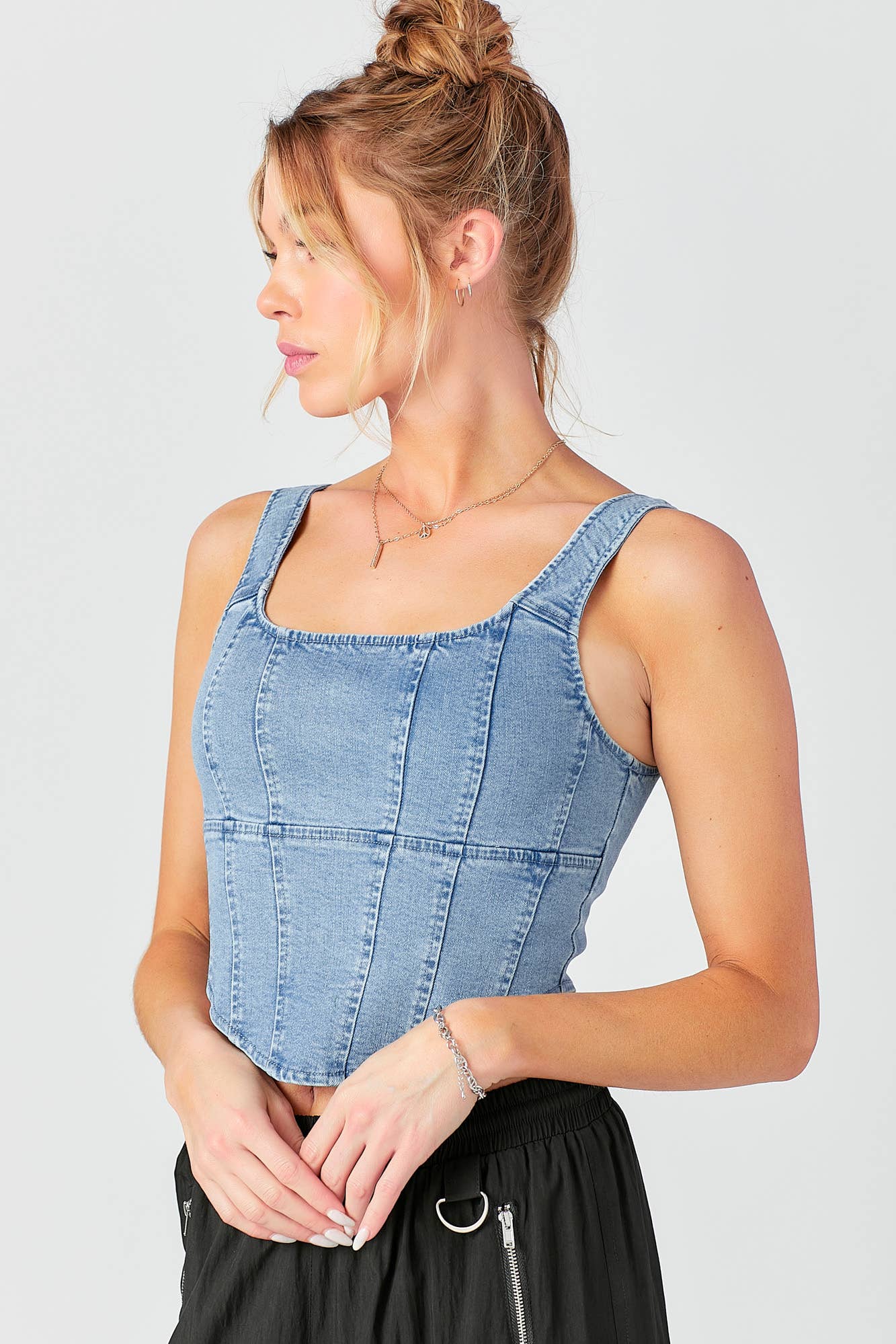LT BLUE Sleeveless Denim Corset Top for wholesale on Faire8