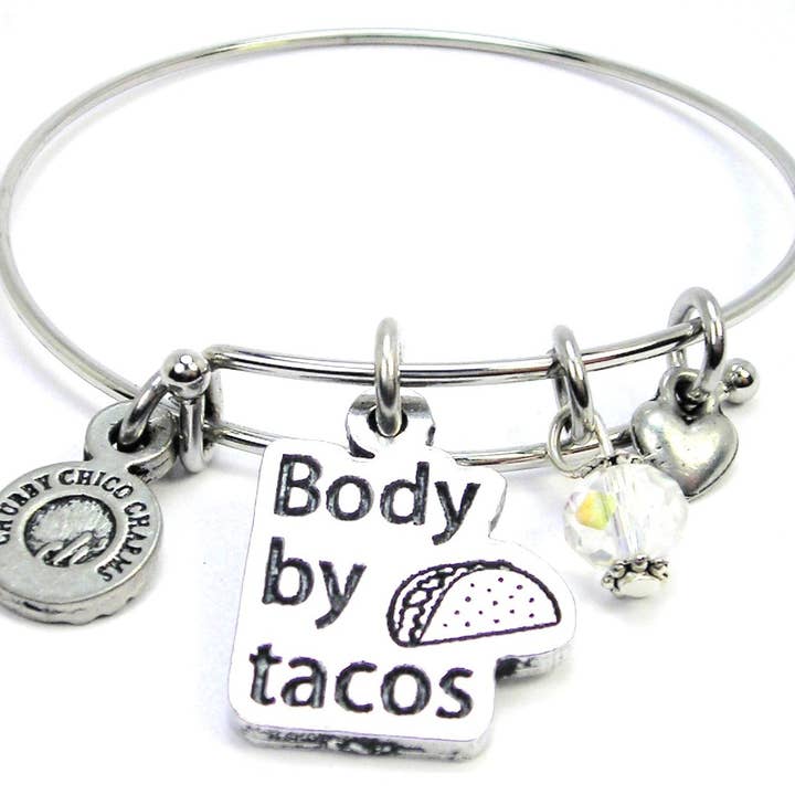 Body By Tacos Bracelet extensible pour boissons alimentaires mexicaines pour la vente par Chubby Chico Charms