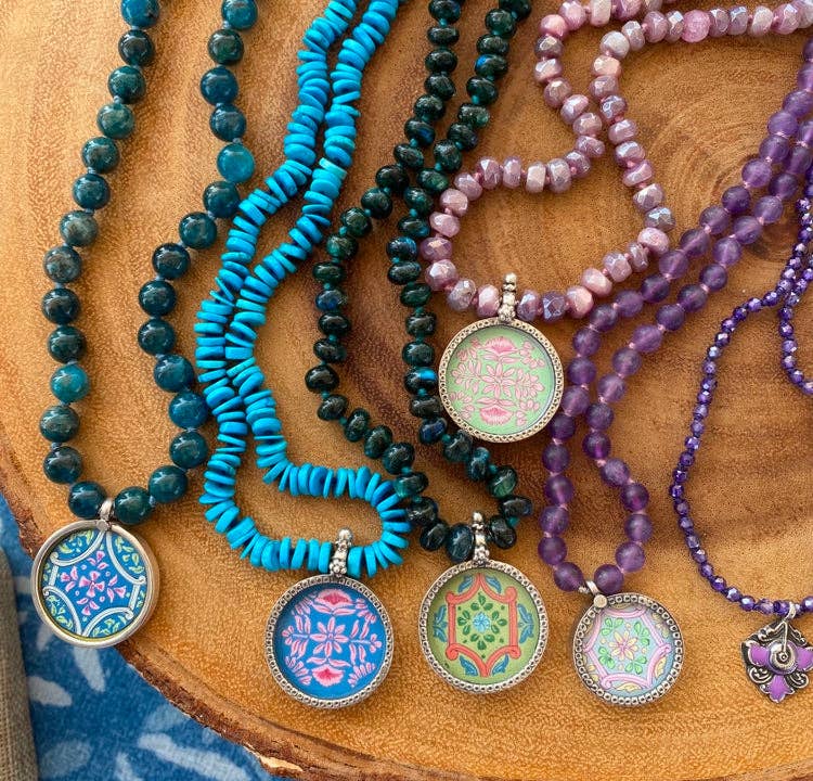 Jen Stock Mindful Designs - Wholesale Pendant/Charm Necklace - Block Print Beaded Necklaces44