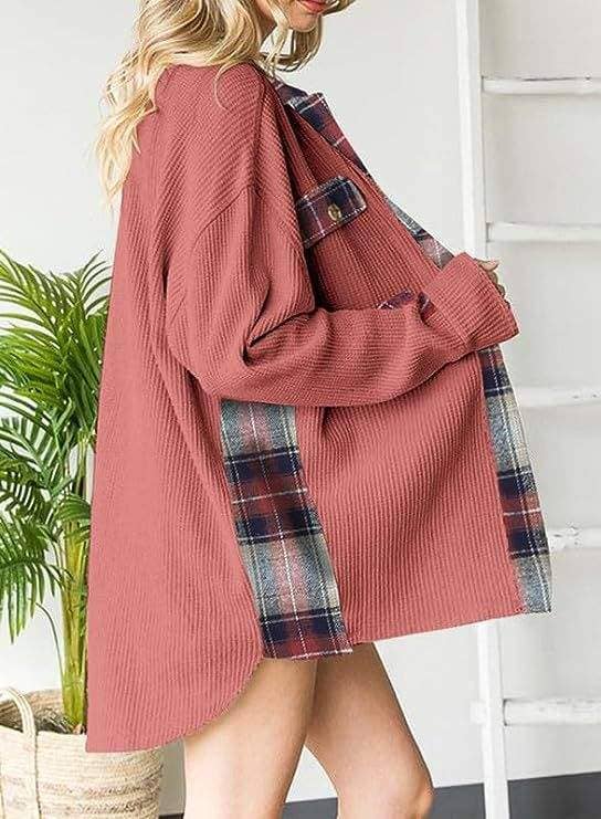 Queen Fashion – wholesale Jacket – Women's – sleeve top melliflo waffle knit plaid shacket17