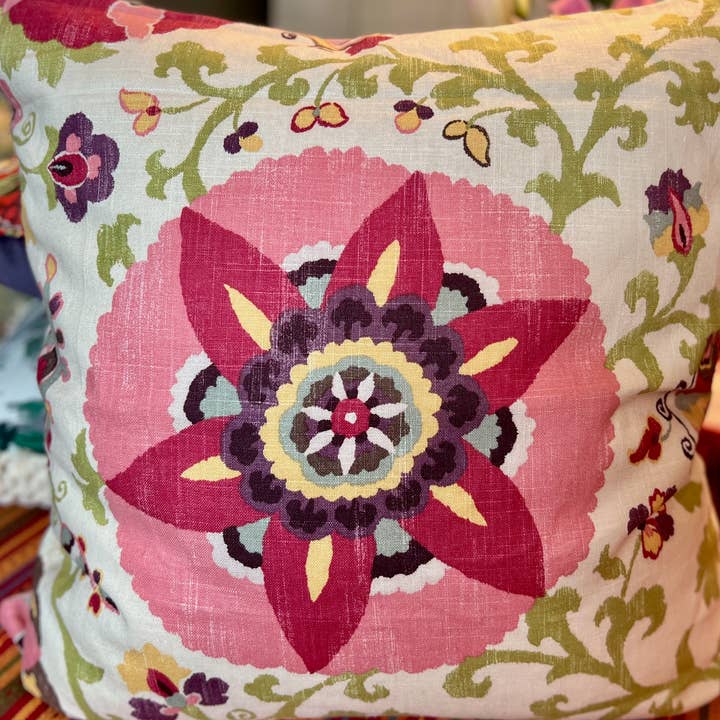 Jacobean Pink Floral Decorative Pillow Cover for wholesale by The Bazaar Rabbit