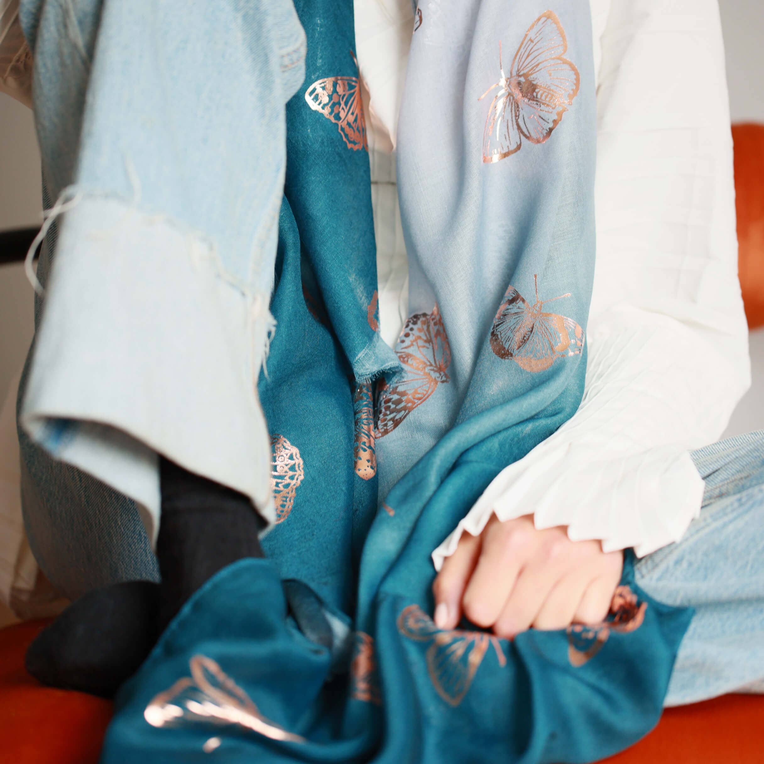 Studio Hop - Wholesale Scarf - Women's - British Butterflies Rose Gold Foil Scarf0