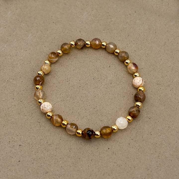 Avalon Days - Wholesale Beaded Bracelet - Earth Agate Gilded Stone Bracelet