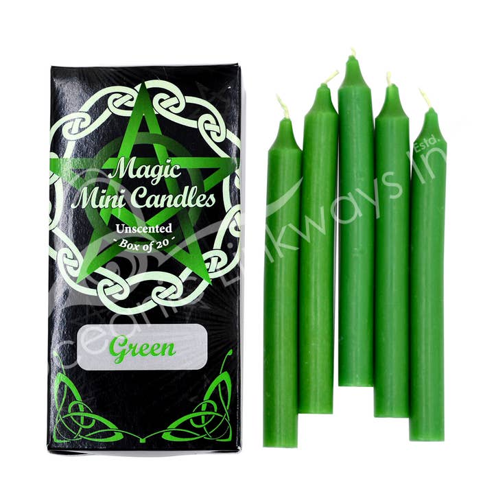 Oceanic Linkways Inc - Wholesale Tapered Candle/Candlestick - CANDLE - MINI UNSCENTED MAGIC GREEN (PK 20)