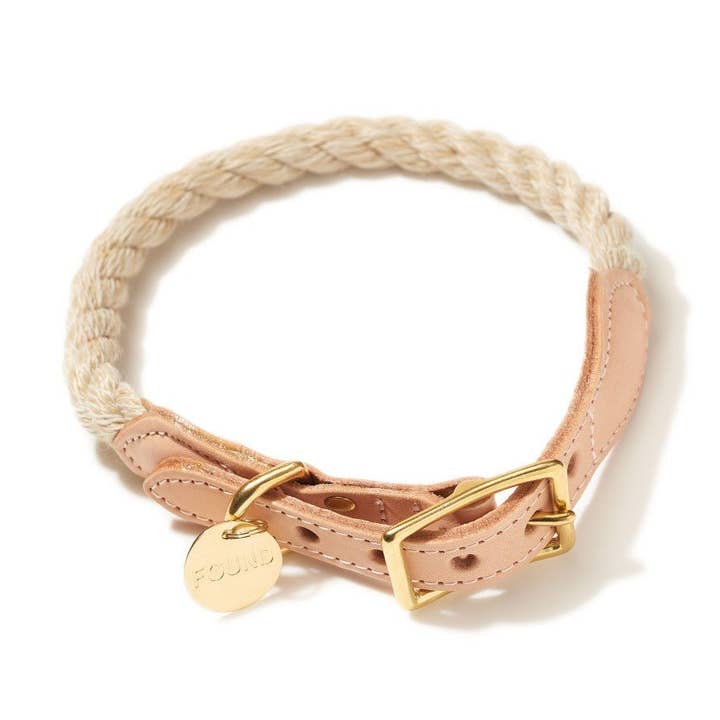 Collier pour chat et chien en corde et cuir brun clair pour la vente par Found My Animal
