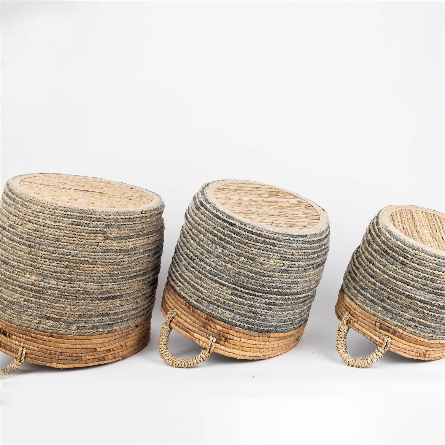 Audrey's Home & Gift – wholesale Basket – Baskets - Coiled Dusty Blue And Natural (Set Of 03)1