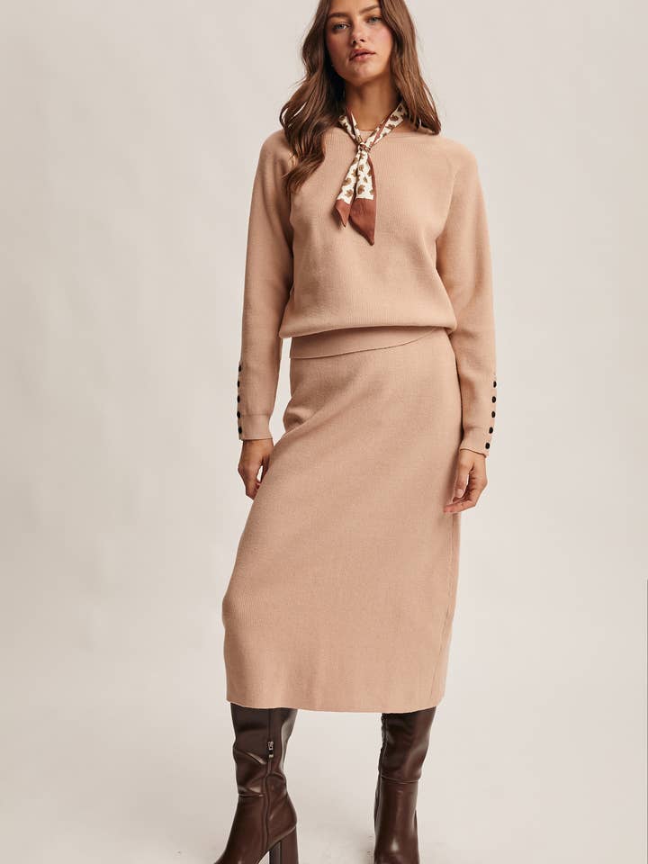 Ribbed Cuff Sweater & Midi Skirt Knit Set FWSET001 for wholesale by Forte
