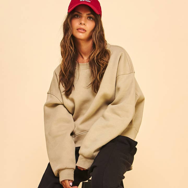 FREEZIA - Wholesale Sweatshirt - Women's - SUPER SOFT FLEECE CREW NECK CROPPED SWEATSHIRT-FZ00076