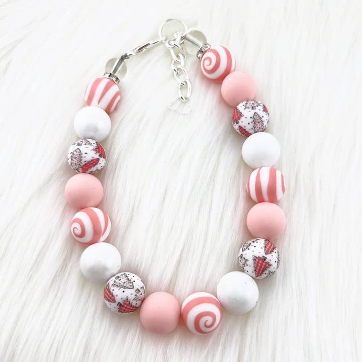 15mm SILICONE PINK CHRISTMAS TREE DOG NECKLACE for wholesale by My Trendy Little Pup