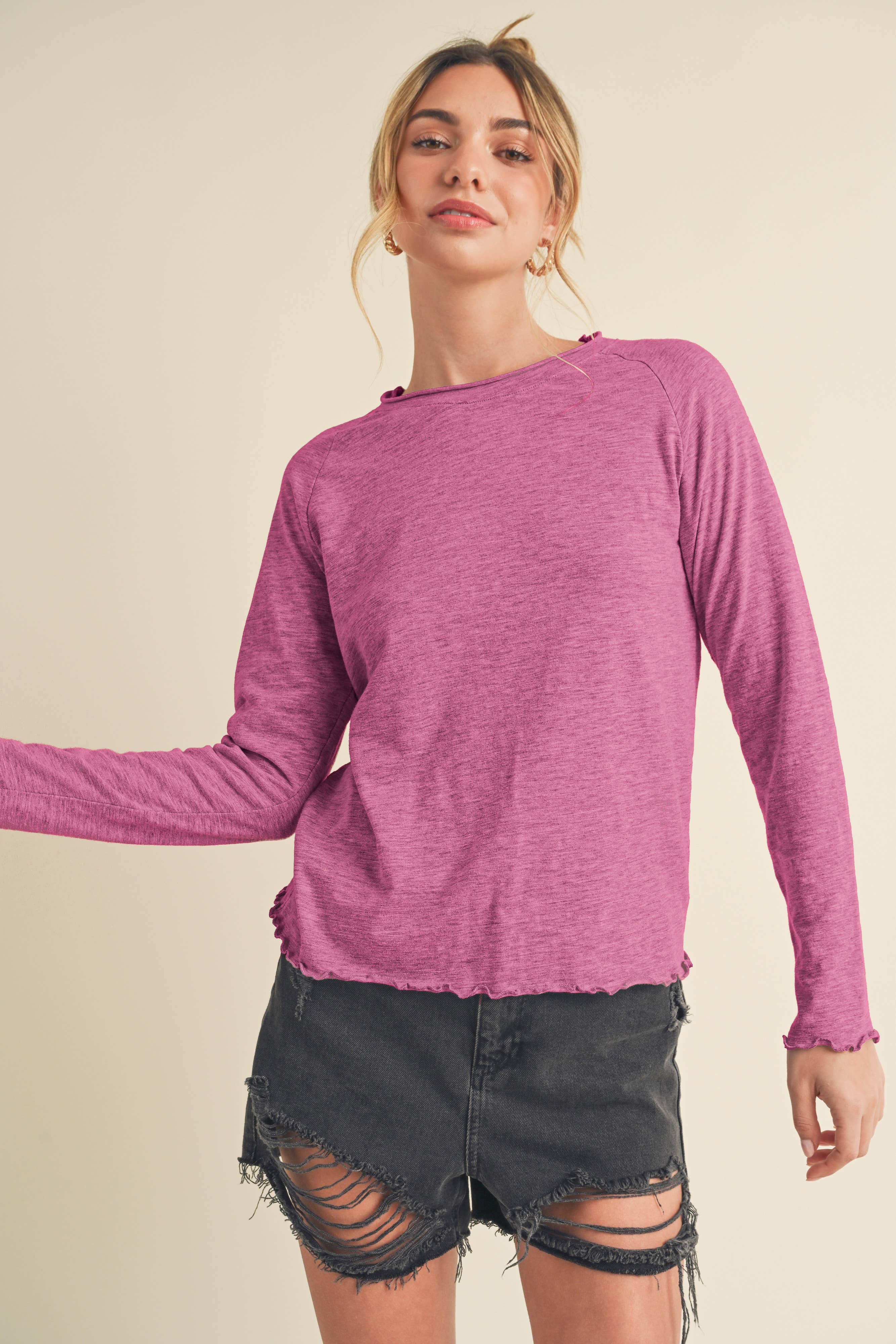 AEMI + CO - Wholesale Knit Top - Women's - 8288DN Gwen Baby Long Sleeve Top 543