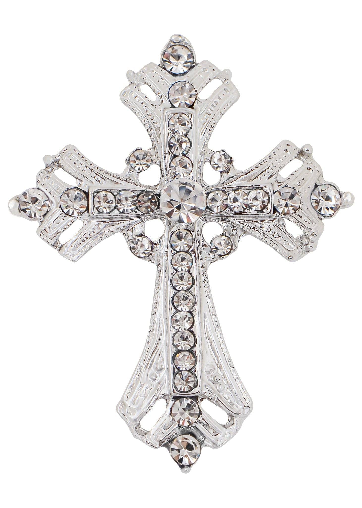 AK Brand - Vendita all'ingrosso Spille - Spilla a forma di croce religiosa argentata con strass49