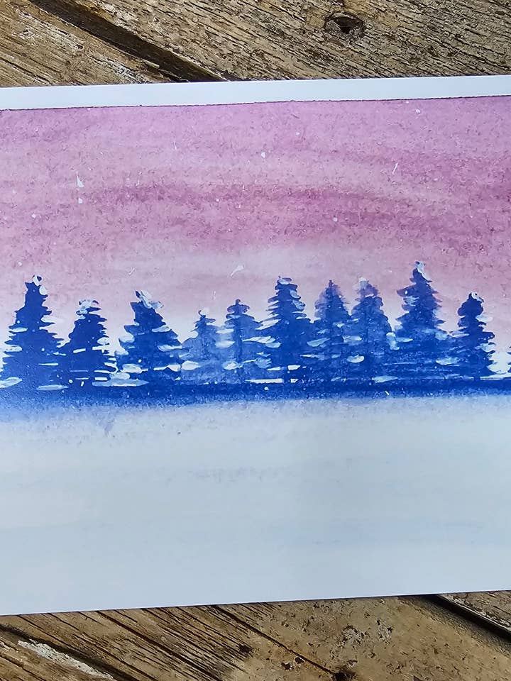 Pink Sky Winter Scene Watercolor Prints -Set of 2 for wholesale by Survivors Alliance for Growth and Employment