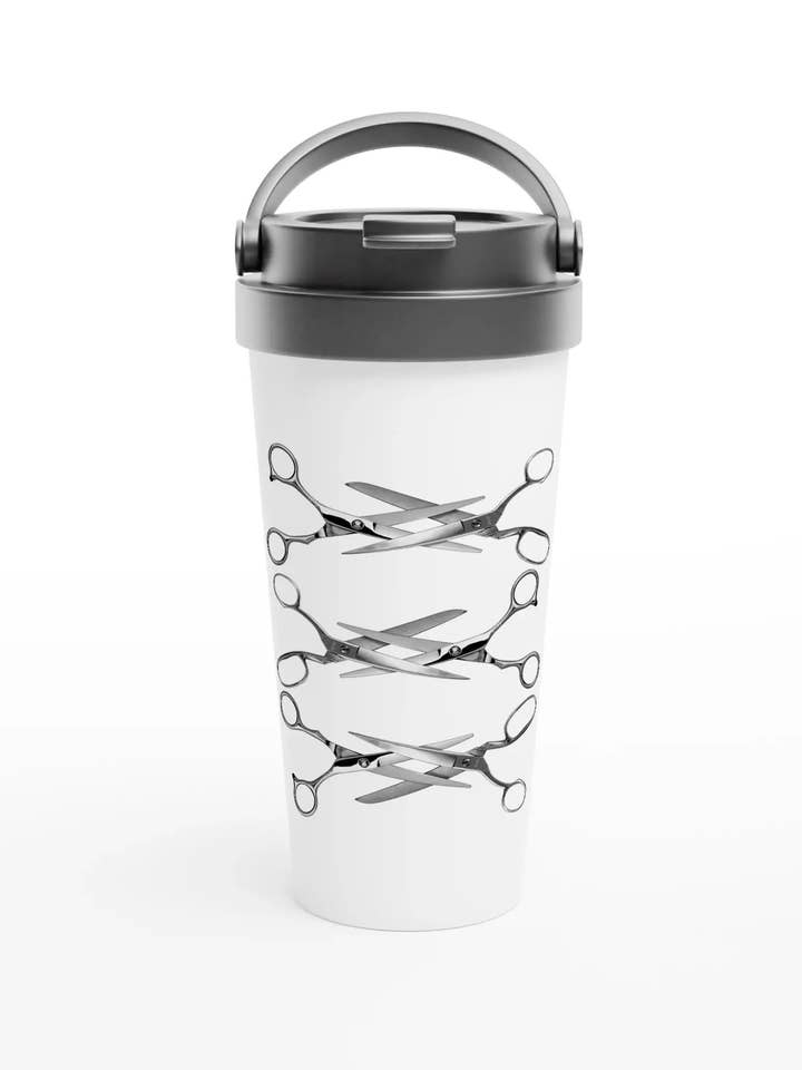 "Mug de voyage en acier inoxydable blanc 15oz 'Scissoring'" pour la vente par Amp'd Apparel Company