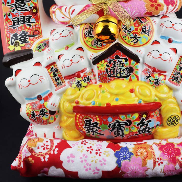 Tribal Trade GmbH - Wholesale Decorative Figurine - Lucky cat Maneki-neko wave cat porcelain 30cm white 088