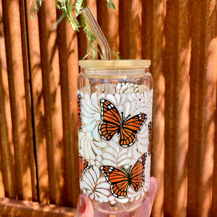 Libbey Talavera Monarch Butterfly 16 oz Glass Cup for wholesale by Las Changuis Tianguis
